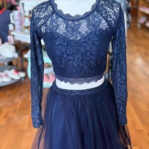 Sequin Hearts Navy Blue Two Piece Semi Formal Set Size 9